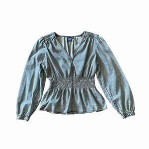 GAP Gray Denim Puff Sleeve Peplum Top - Size M